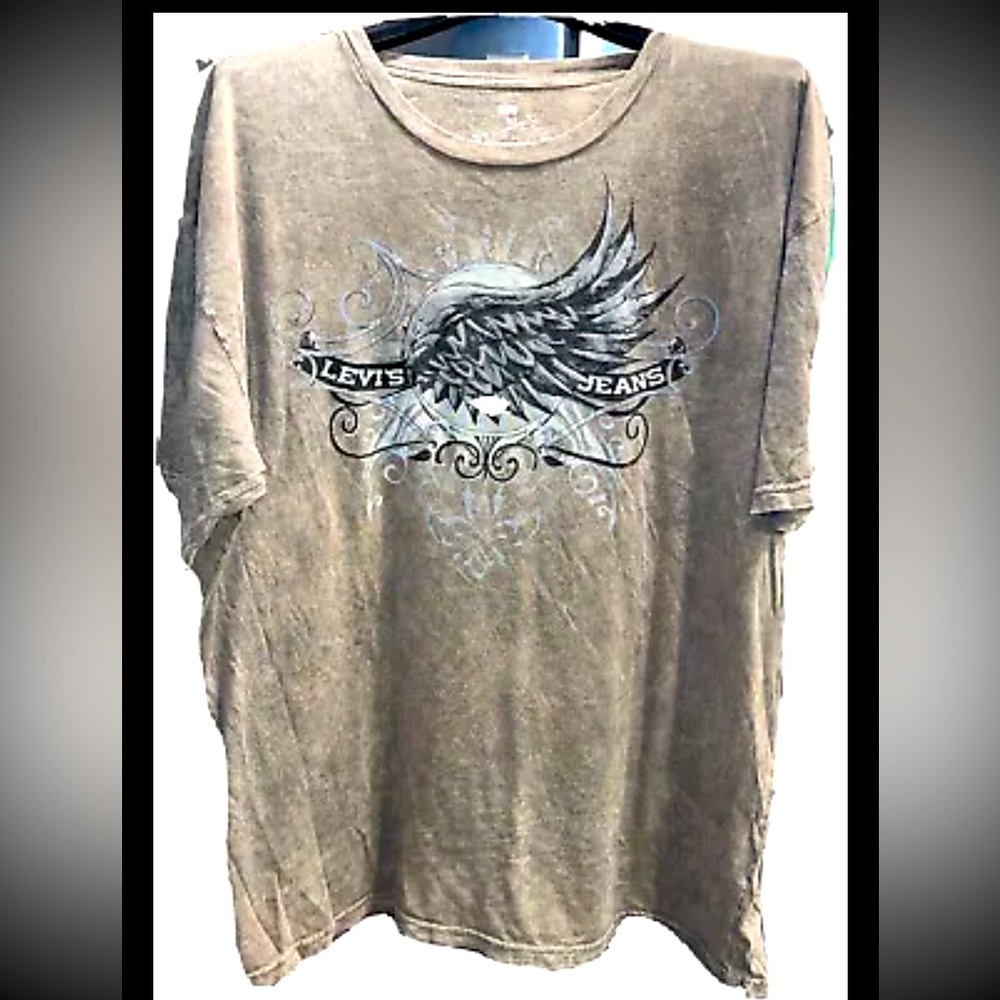 Levi’s gray TAN T-shirt men’s XL gothic emo Wings tribal leather look, burnout - Picture 2 of 12